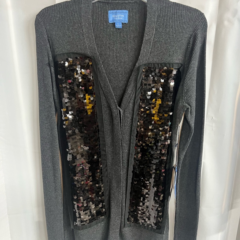 Simply Vera Vera Wang Charcoal Sweater w/Sequins. NWT Large
